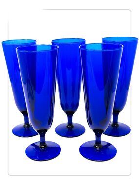 Cobalt Blue Fountain Glass (set of 5)